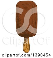 Clipart Of A Sketched Fudge Popsicle Royalty Free Vector Illustration