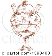 Poster, Art Print Of Brown Sketched Ice Cream Sundae