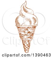 Clipart Of A Brown Sketched Ice Cream Cone Royalty Free Vector Illustration