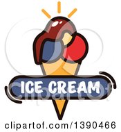 Clipart Of A Waffle Ice Cream Cone Topped With Fudge With Text Royalty Free Vector Illustration