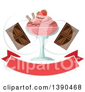 Poster, Art Print Of Strawberry Ice Cream Sundae Dessert With Text And Chocolate