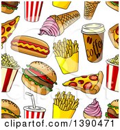 Clipart Of A Seamless Background Pattern Of Fast Foods Royalty Free Vector Illustration
