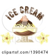 Vanilla And Chocolate Ice Cream Sundae Dessert With Text