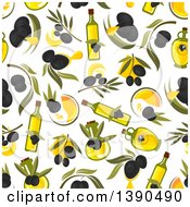 Seamless Background Pattern Of Olives And Oil