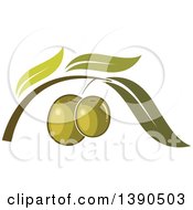 Branch With Green Olives And Leaves