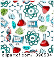 Poster, Art Print Of Seamless Background Pattern Of Sketched Science Items