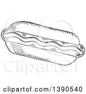 Clipart Of A Gray Sketched Hot Dog Royalty Free Vector Illustration