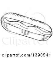 Clipart Of A Gray Sketched Hot Dog Royalty Free Vector Illustration