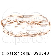Clipart Of A Brown Sketched Hot Dog Royalty Free Vector Illustration