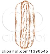 Clipart Of A Brown Sketched Hot Dog Royalty Free Vector Illustration