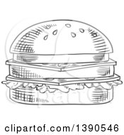 Poster, Art Print Of Gray Sketched Hamburger