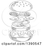 Clipart Of A Gray Sketched Hamburger Royalty Free Vector Illustration