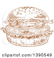 Clipart Of A Brown Sketched Hamburger Royalty Free Vector Illustration