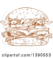 Poster, Art Print Of Brown Sketched Hamburger With Cheese