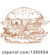 Clipart Of A Brown Sketched Hamburger Royalty Free Vector Illustration