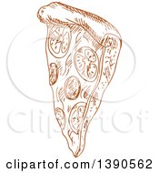 Clipart Of A Brown Sketched Slice Of Pizza Royalty Free Vector Illustration