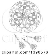 Clipart Of A Gray Sketched Dartboard Royalty Free Vector Illustration