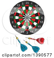 Clipart Of A Sketched Dart Board And Darts Royalty Free Vector Illustration by Vector Tradition SM