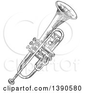 Clipart Of A Sketched Trumpet Royalty Free Vector Illustration by Vector Tradition SM