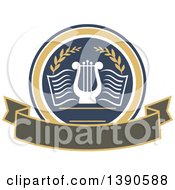 Clipart Of A College Or University Design Of A Lyre In A Circle Over A Banner Royalty Free Vector Illustration by Vector Tradition SM