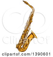 Clipart Of A Sketched Saxophone Royalty Free Vector Illustration by Vector Tradition SM