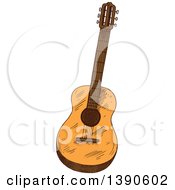 Clipart Of A Sketched Acoustic Guitar Royalty Free Vector Illustration