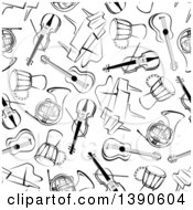 Poster, Art Print Of Seamless Background Pattern Of Black And White Instruments