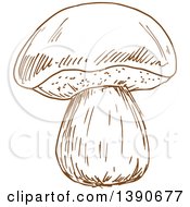Clipart Of A Brown Sketched Mushroom Royalty Free Vector Illustration