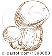 Clipart Of Brown Sketched Mushrooms Royalty Free Vector Illustration