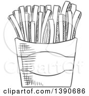 Clipart Of A Gray Sketched Carton Of French Fries Royalty Free Vector Illustration