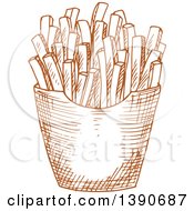 Clipart Of A Brown Sketched Carton Of French Fries Royalty Free Vector Illustration