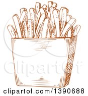 Clipart Of A Brown Sketched Carton Of French Fries Royalty Free Vector Illustration