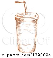 Clipart Of A Brown Sketched Fountain Soda Royalty Free Vector Illustration