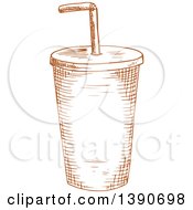 Clipart Of A Brown Sketched Fountain Soda Royalty Free Vector Illustration