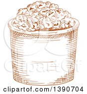 Clipart Of A Brown Sketched Bucket Of Popcorn Royalty Free Vector Illustration