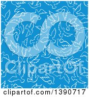 Poster, Art Print Of Seamless Background Pattern Of White Doves On Blue