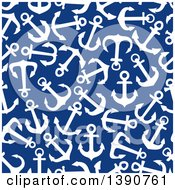 Poster, Art Print Of Seamless Background Pattern Of White Anchors On Blue