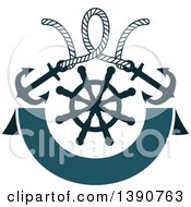 Poster, Art Print Of Rope With Anchors Over A Helm And Banner
