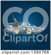 Poster, Art Print Of Yacht Made Of Mechanical Parts On Blue