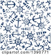 Poster, Art Print Of Seamless Background Pattern Of Anchors Lighthouses Compasses And Helms