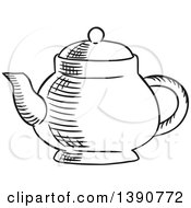 Clipart Of A Black And White Sketched Tea Pot Royalty Free Vector Illustration