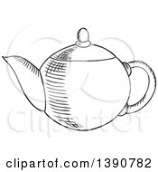 Clipart Of A Black And White Sketched Tea Pot Royalty Free Vector Illustration