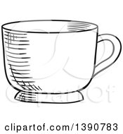 Clipart Of A Black And White Sketched Tea Cup Royalty Free Vector Illustration