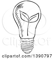 Poster, Art Print Of Sketched Dark Gray Plant In A Light Bulb