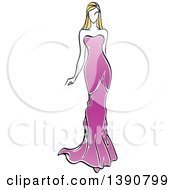 Poster, Art Print Of Sketched Blond Faceless Woman Modeling A Purple Dress
