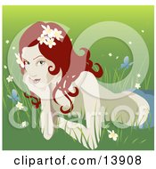 Poster, Art Print Of Pretty Organic Red Haired Woman Lying In The Grass