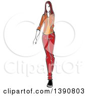 Clipart Of A Sketched Brunette Faceless Woman Modeling Casual Clothes Royalty Free Vector Illustration