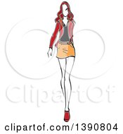 Poster, Art Print Of Sketched Brunette Faceless Woman Modeling A Mini Skirt