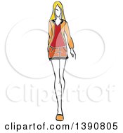 Poster, Art Print Of Sketched Blond Faceless Woman Modeling Shorts