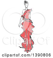 Poster, Art Print Of Sketched Faceless Woman Modeling A Red Dress